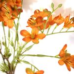 Foco nas flores do campo artificiais laranja e botões em fundo branco