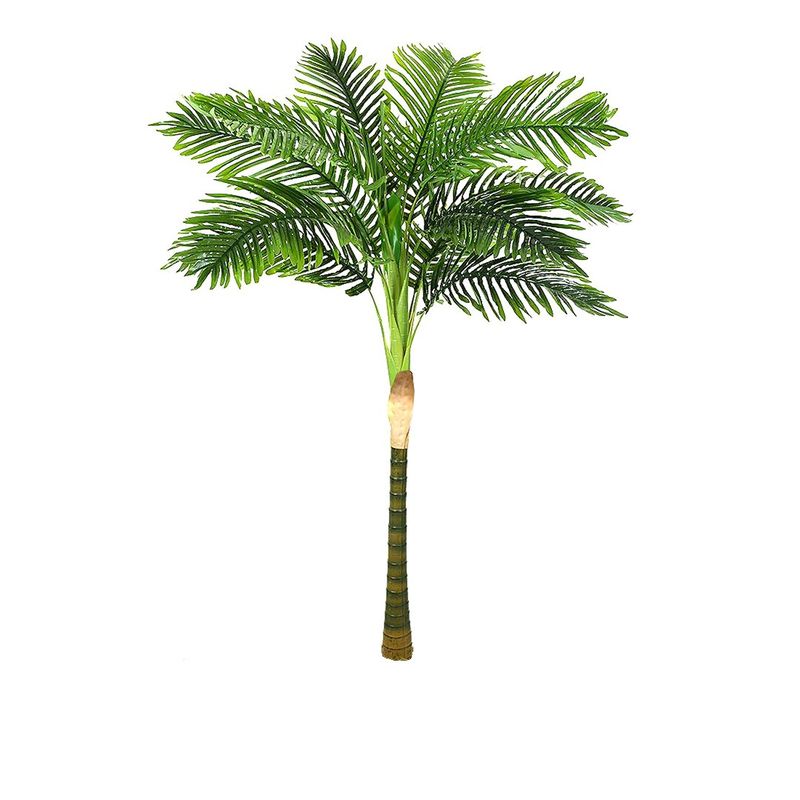 No centro, arvore artificial de palmeira verde em fundo branco