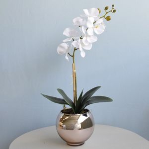 Arranjo de Orquídea Branca Artificial no Vaso Rose Gold P | Formosinha