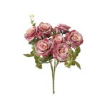 No centro, buque artificial com 7 rosas envelhecidas em fundo branco
