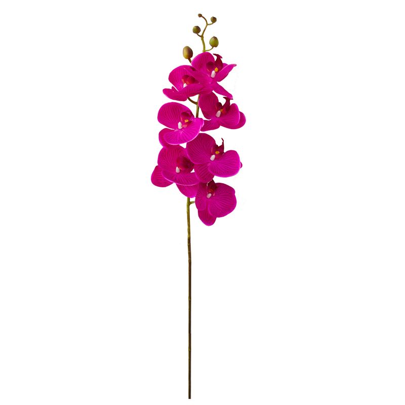No centro na vertical, haste de orquidea artificial pink 3D em fundo branco